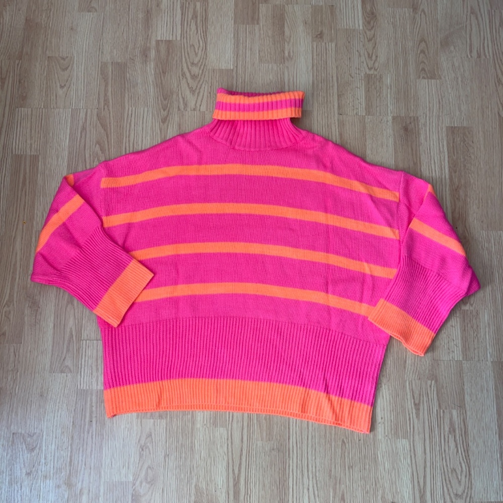 Davi & Dani Neon Pink and Orange Oversized Knit Loose Fit Sweater Size Medium - Picture 2 of 8